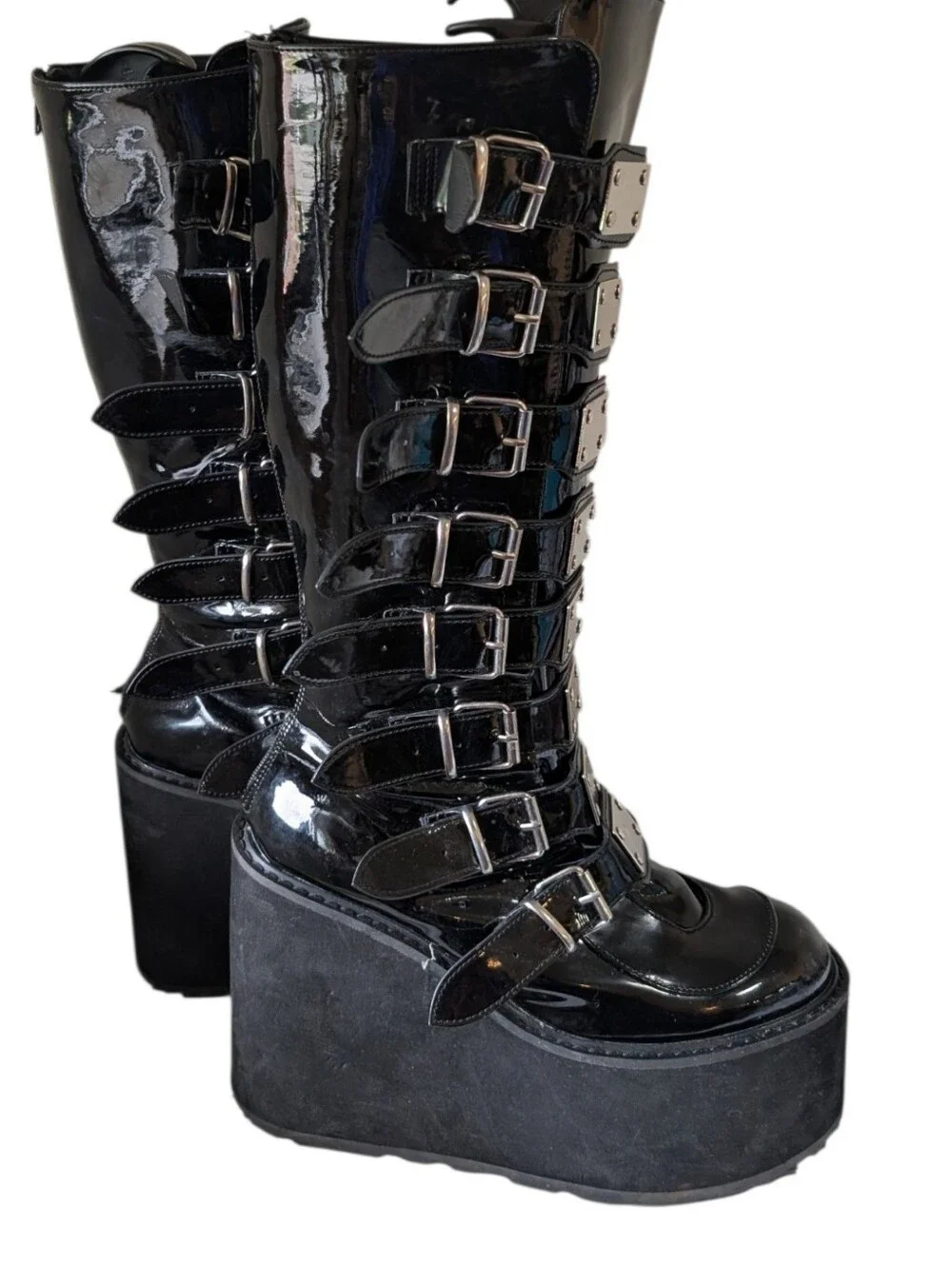 Demonia | Damned-318 Buckle Straps Knee High Boots w/Chrome Plated .... Size 12